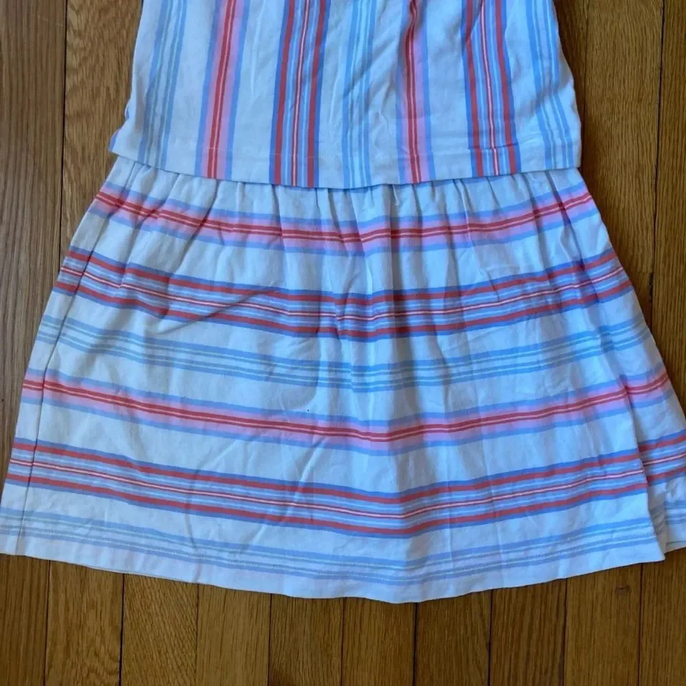 Joules Pink White Blue Striped Off The Shoulder Summer Beach Sundress 9-10